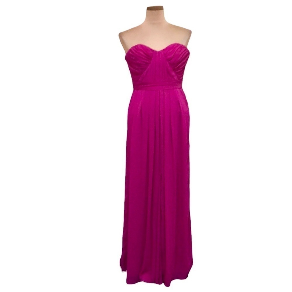 Badgley Mischka Fluorescent Chiffon Gown Size 2 Magenta Pink Pleated Maxi Dress